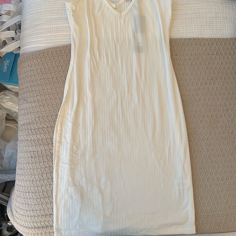 White Ribbed Bodycon Mini Dress - Picture 3 of 4